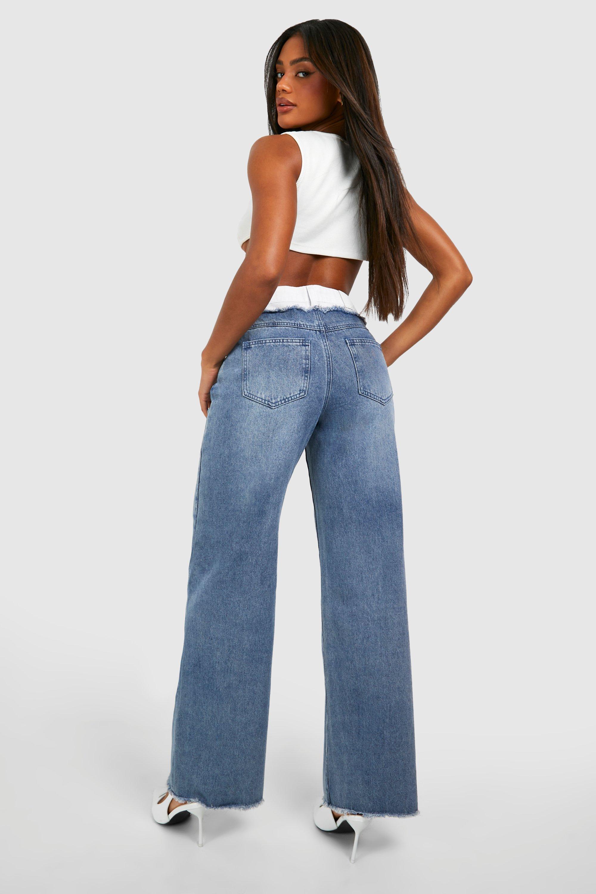 Contrast Waistband Wide Leg Jeans | boohoo USA